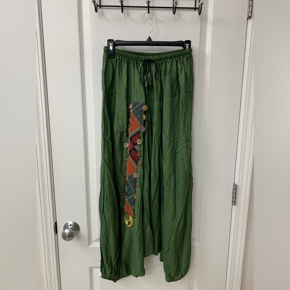 Green Triangles Hobo Embroidered Low Harem Baggy Pants - Picture 16 of 17